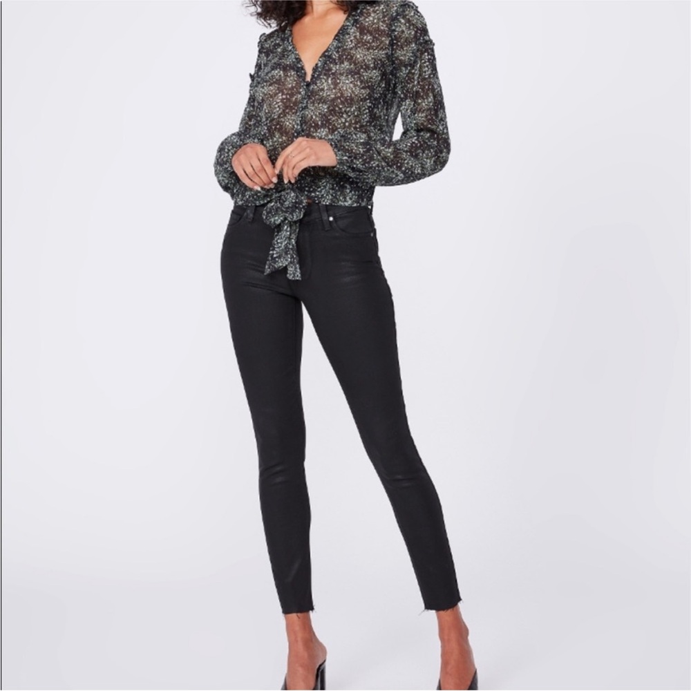 PAIGE Verdugo Ankle Raw Hem Luxe Coat Pant Black Fog NWT 24